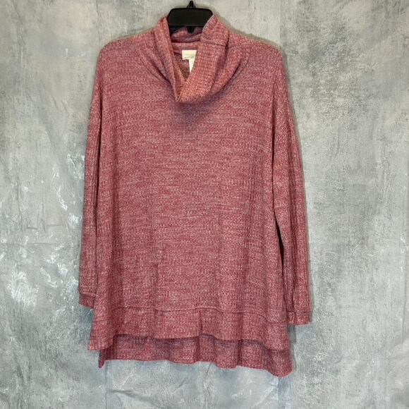 EVELEIGH Women's Mauve Chambray Cowl Neck Rib Knit Ultra Cozy Sweater SZ S - Picture 1 of 8